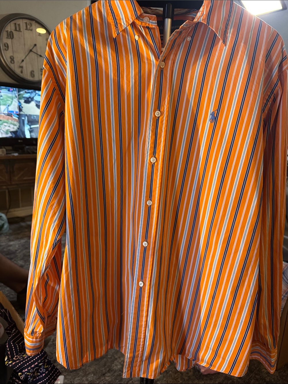 Ralph Lauren Orange, White & Navy Striped Button-Down Shirt